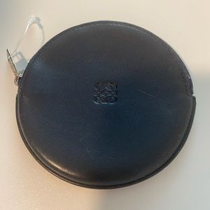 Loewe anagram logo, leather coin, pouch, round navy